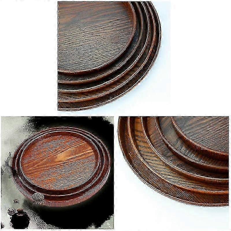 Solid wood round tea tray multifunctional durable for meals snacks 26-27