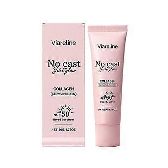 Viareline No Cast Just Glow Face Sunscreen SPF50  Collagen Infused, Broad Spectrum with Peptide & Cica Soothing Care