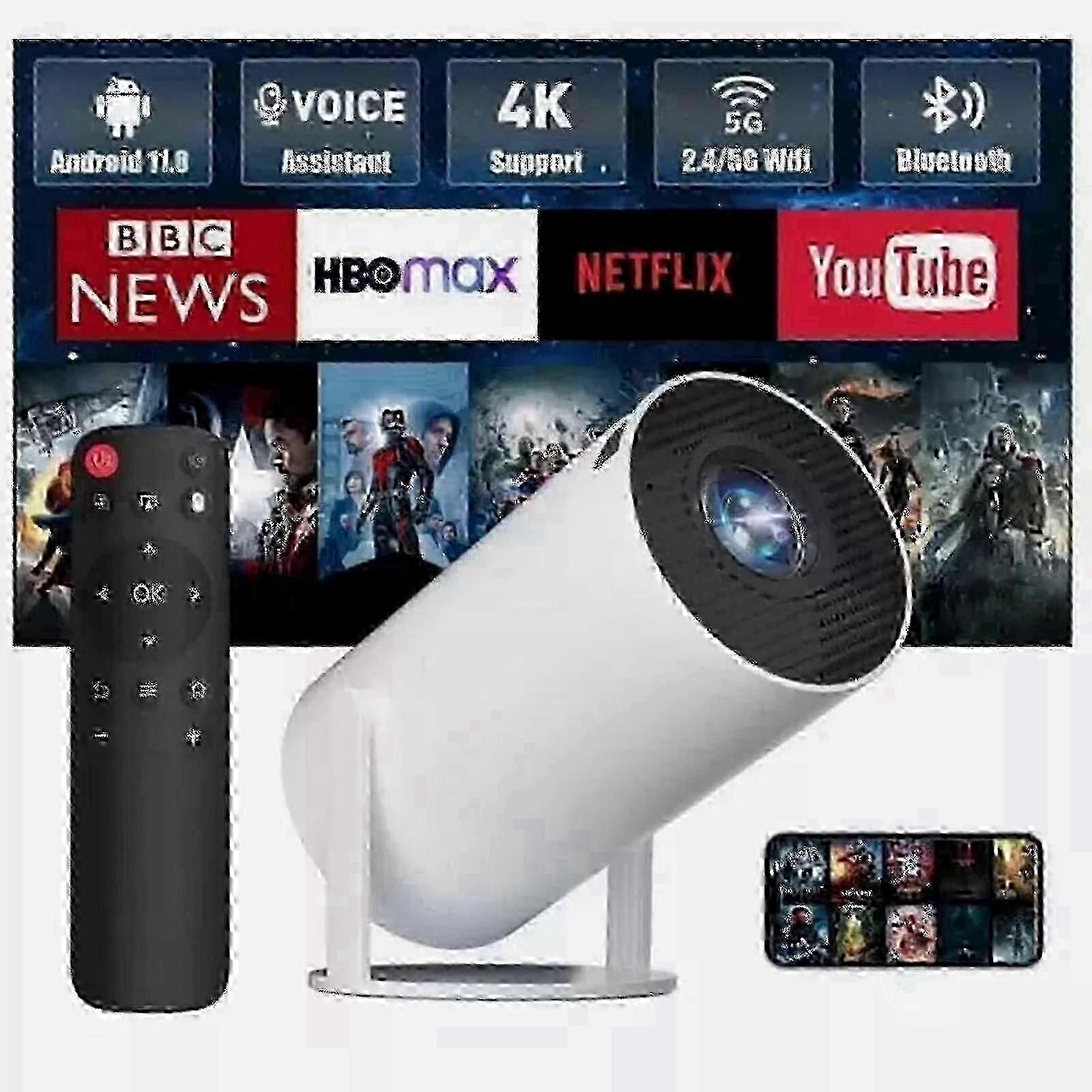 Projetor 4K HD com Wi-Fi, Bluetooth e Android para uso doméstico.
