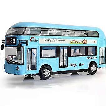 Ônibus de dois andares em escala 1:36, modelo de brinquedo em liga metálica fundida com som e luz, portas que abrem por fricção.