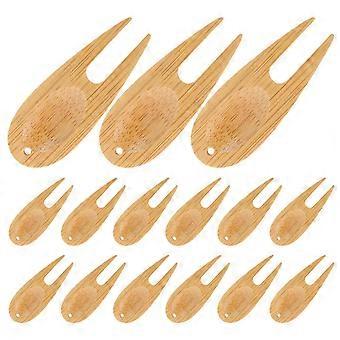 15Pcs Bamboo Golfs Divot Forks Portable Divot Tools Fairway Trimmer (Khaki) prime