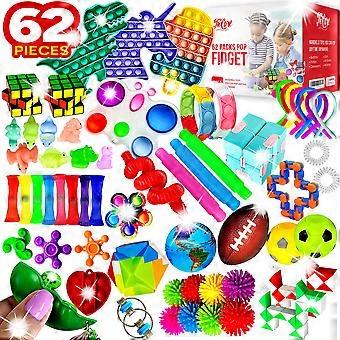 62 Pack Fidget Toys Set for Kids and Adults, Sensory Fidget Pack with Pop It Variety, Stress Relief Bulk Classroom Party Favors