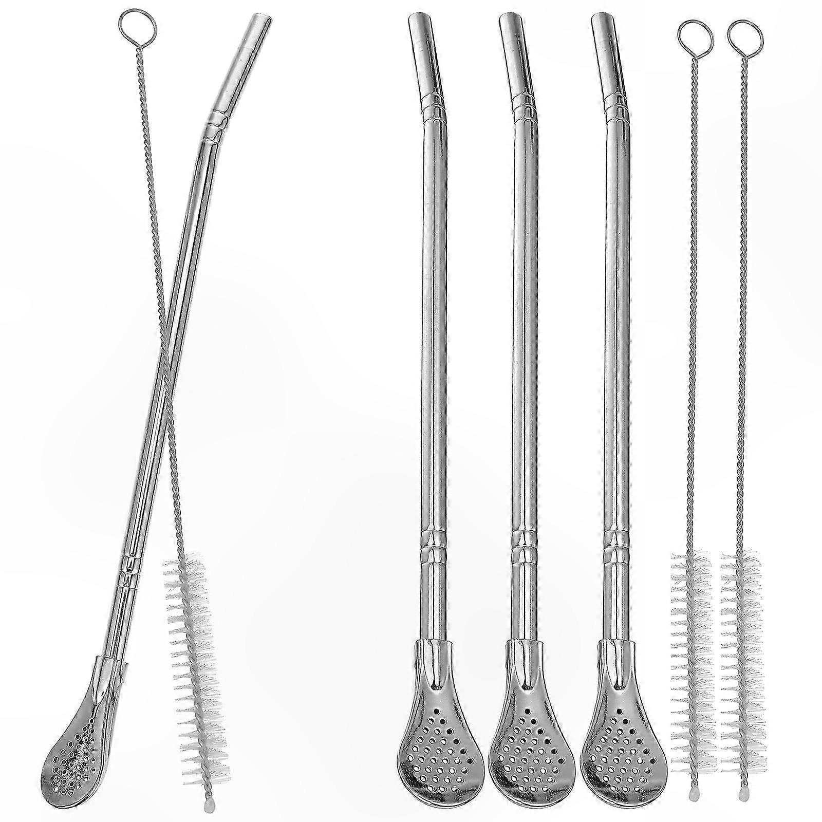 Drinking Filter Straw Spoon Silver 1 Set for Loose Leaf Tea