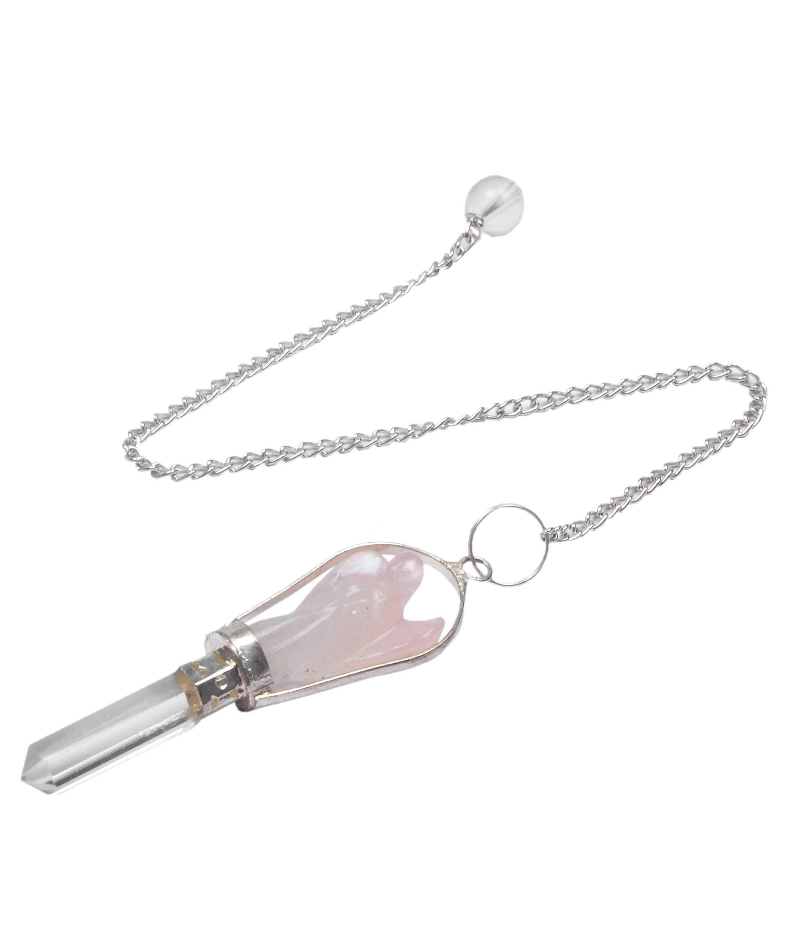 Rose Quartz Angel Pendulum with Crystal Point Tip