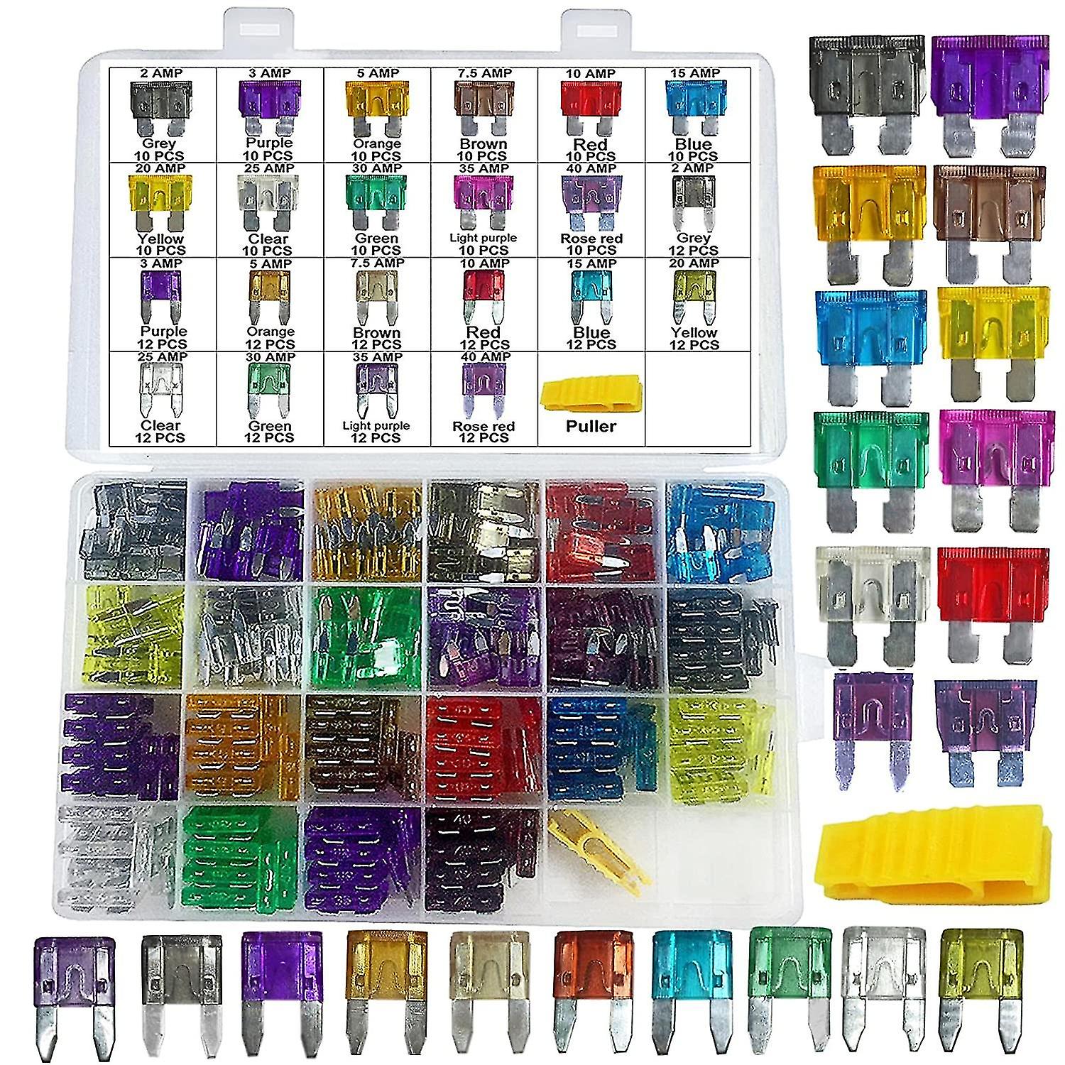 242pcs Blade Fuses Assortment Kit Upgrade Car Truck Blade Standard & Mini (2a 3a 5a 7.5a 10a 15a 20a 25a 30a 35a 40a) Fuses