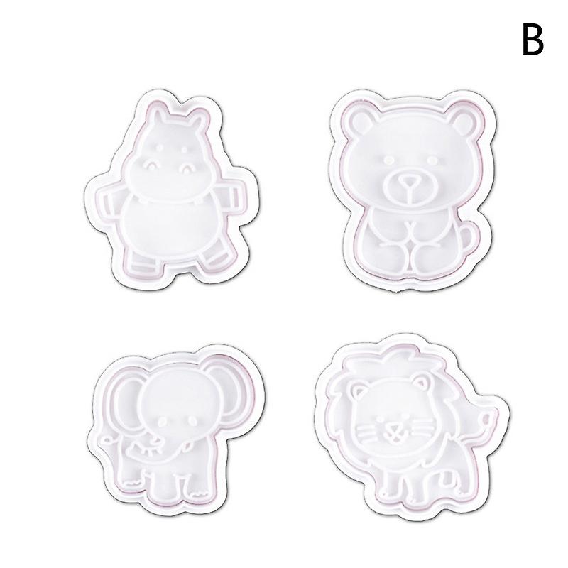4pc Cartoon Animals Cookie Cutter Embossed Biscuit Mold Baking Tools For Kids