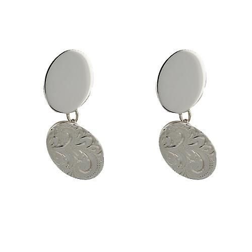 Silver 12x19mm oval hand engraved chain Cufflinks