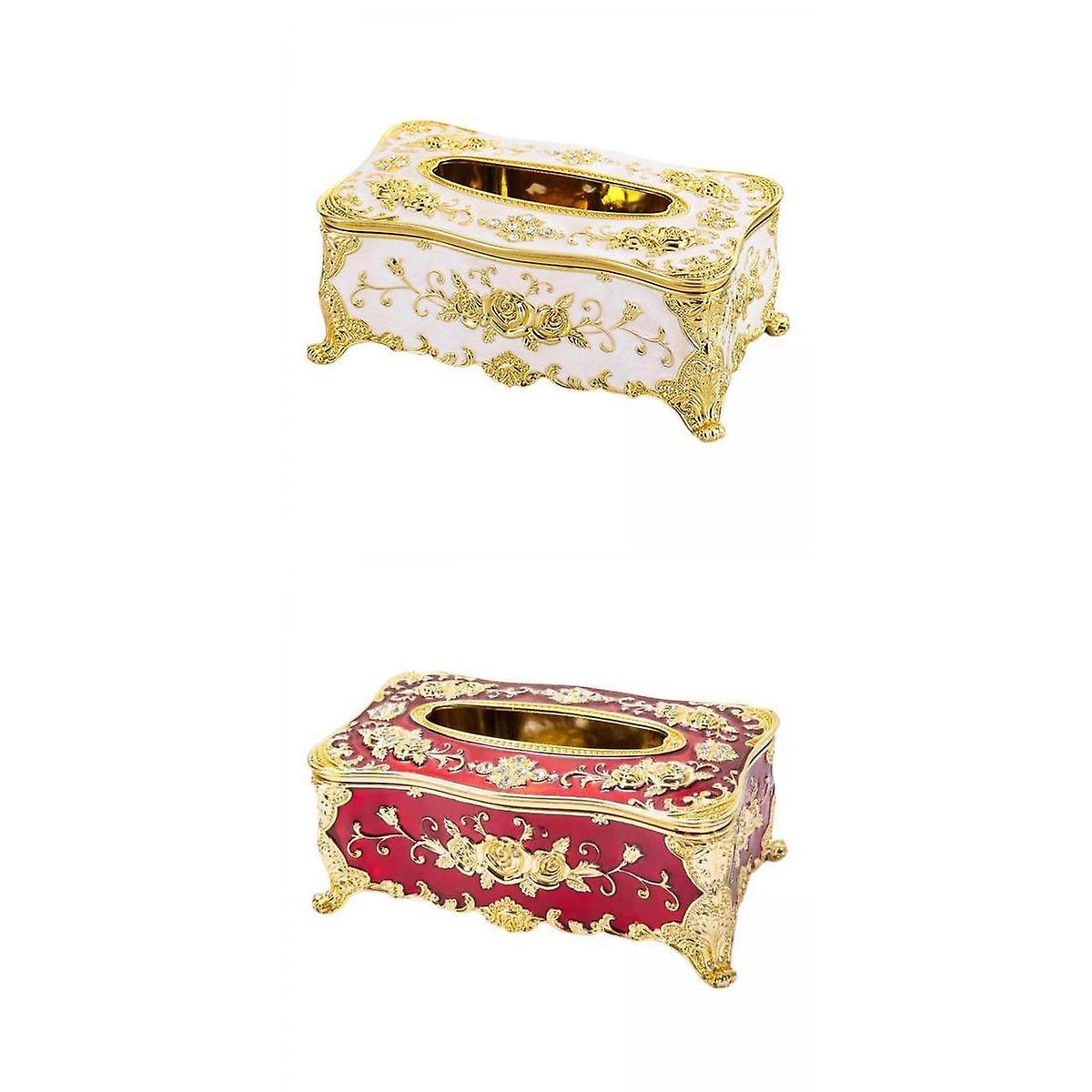 2x Home Rectangular Tissue Paper Box Case Holder Cover Red White Golden