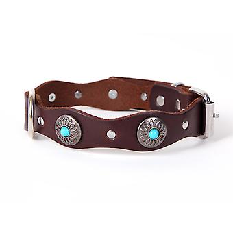 Large Dog Leather Collar Blue Stones Leather Collar With Round Rivets Available In