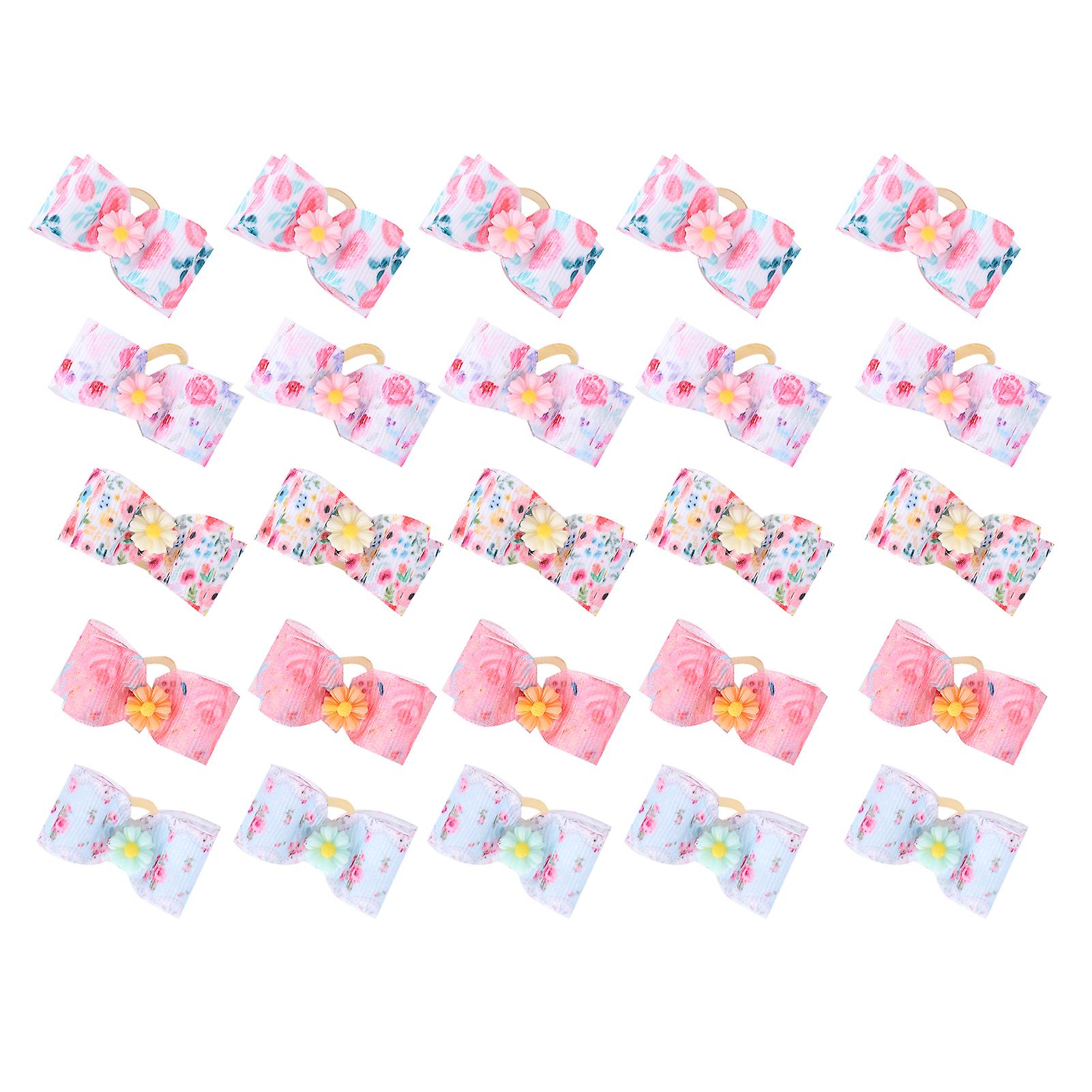 25 Pack Cute Dog Bows, Grooming Bows with Elastics
