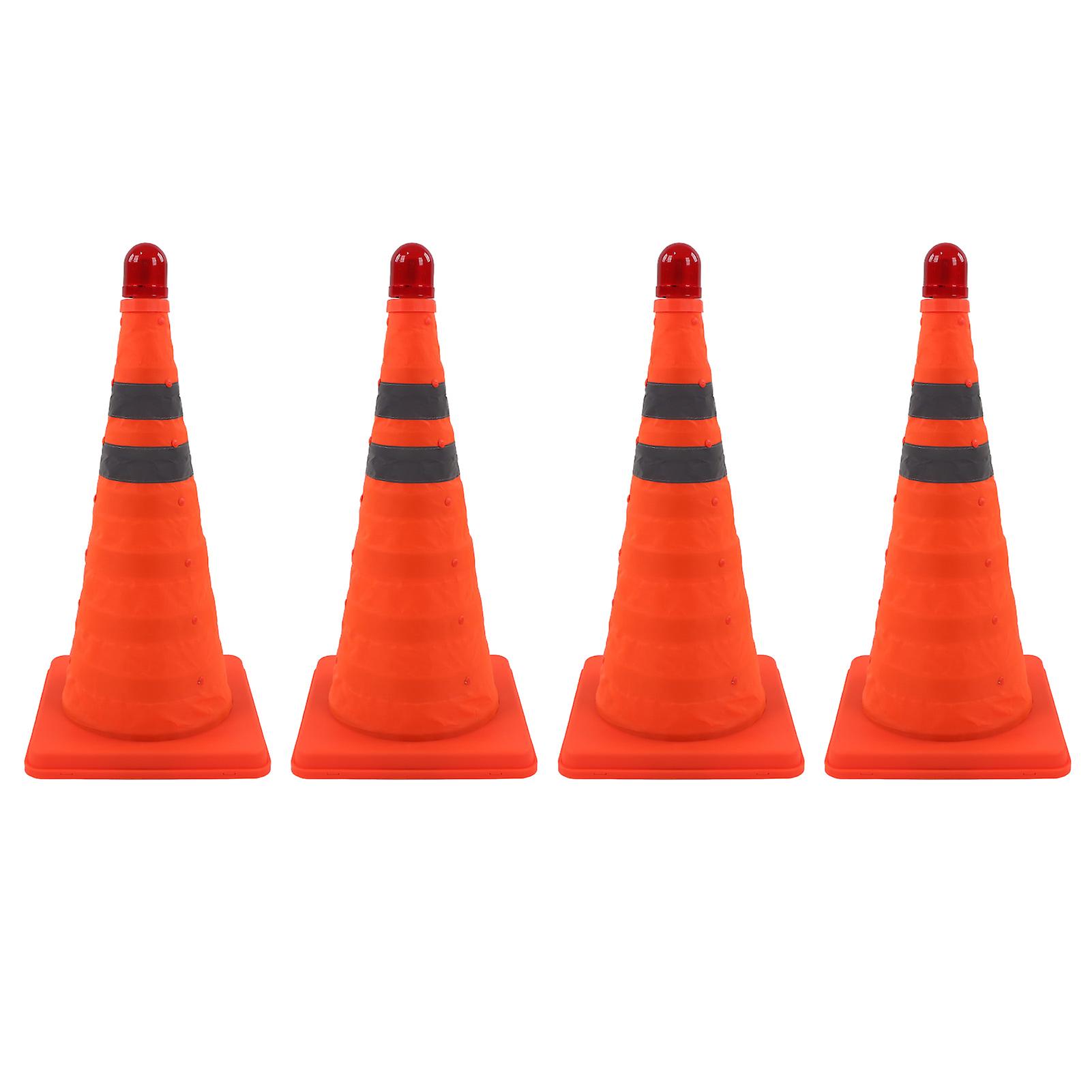 4Pcs Collapsible Traffic Cone Orange Reflective Pop Up Foldable Construction Parking Safety Cone with LED Light 18inch