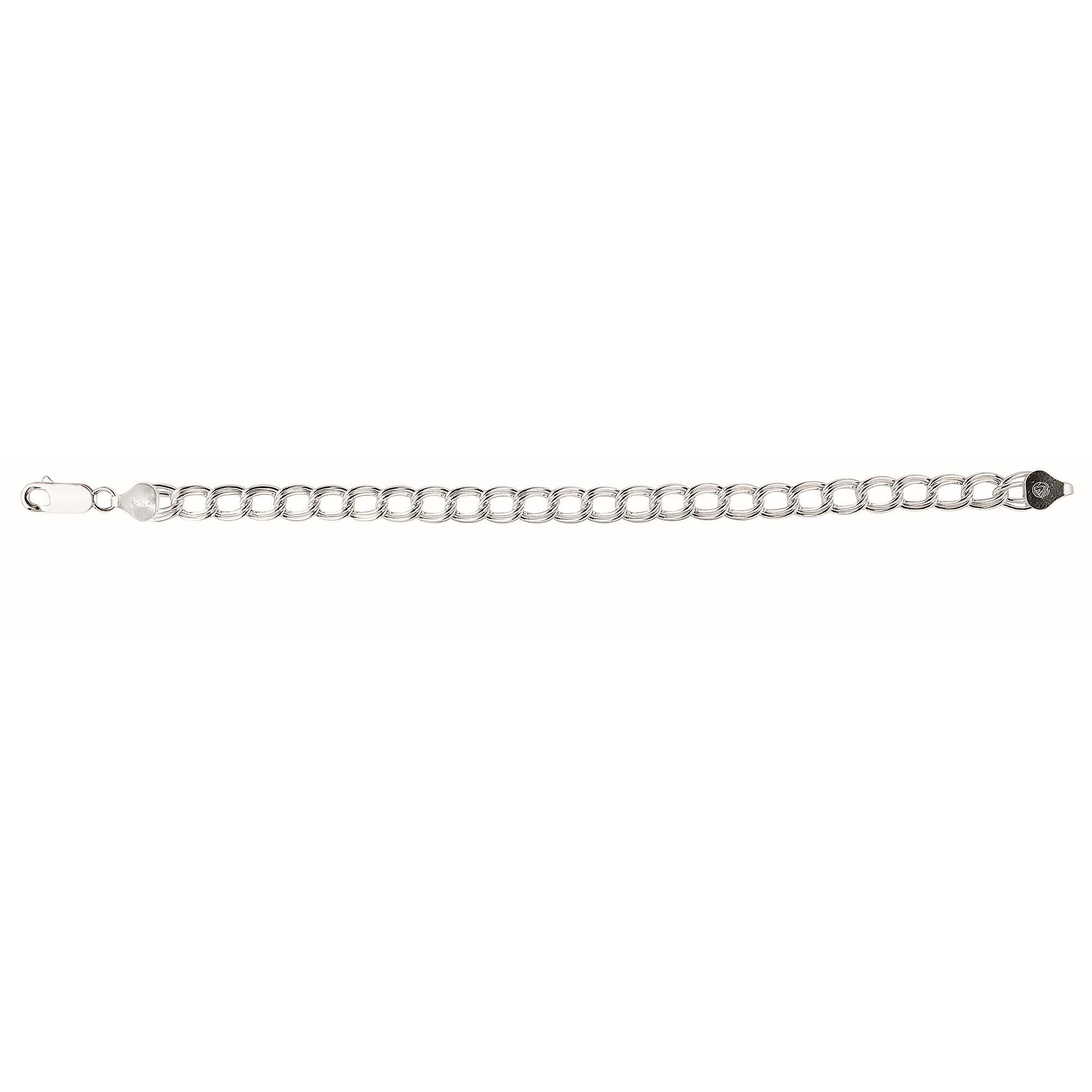 Sterling Silver Double Round Link Chain Women's Bracelet, 7.25"