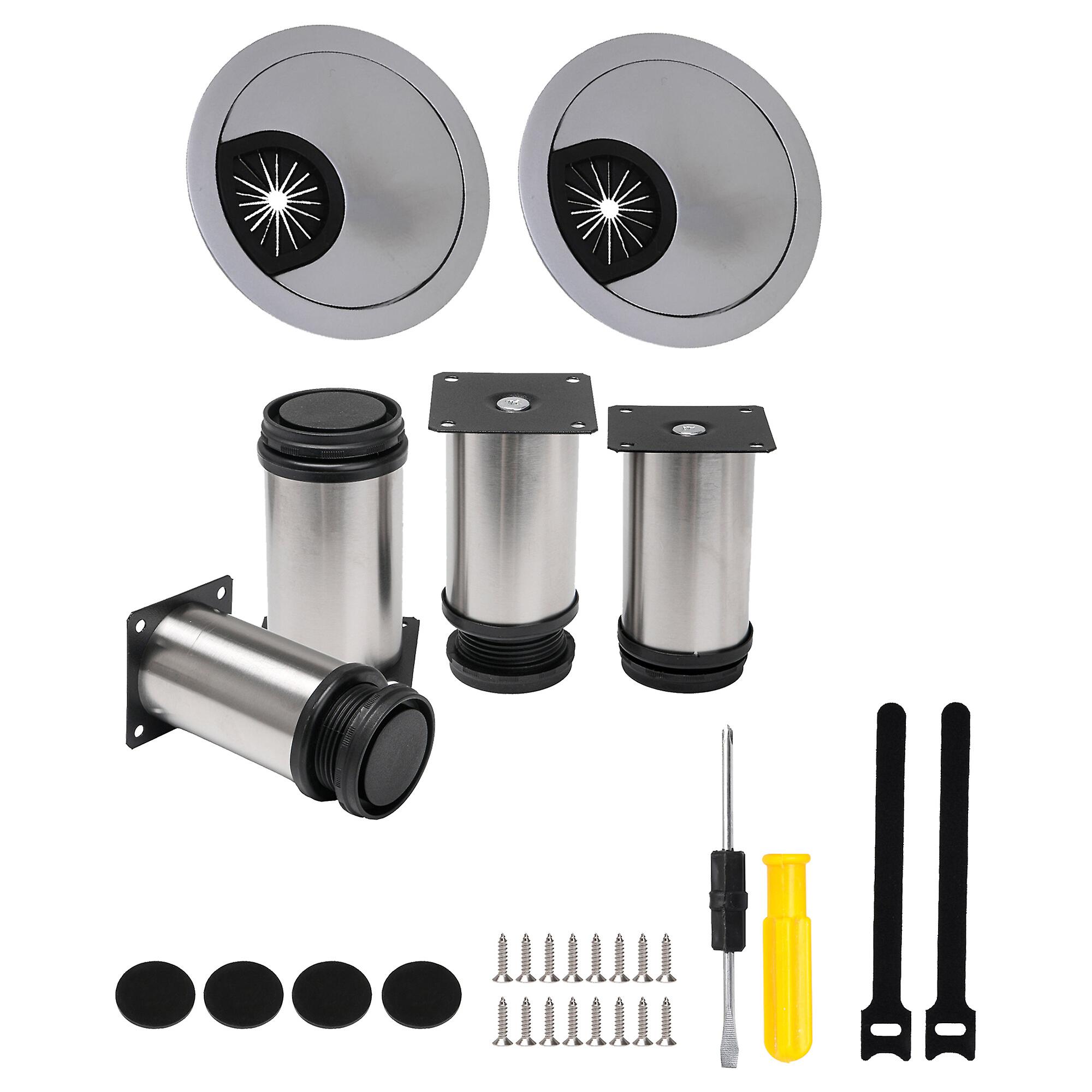 6 Pcs Adjustable Height Sofa Leg 3.94Inch-4.53Inch w/ Cable Hole Cover Kit