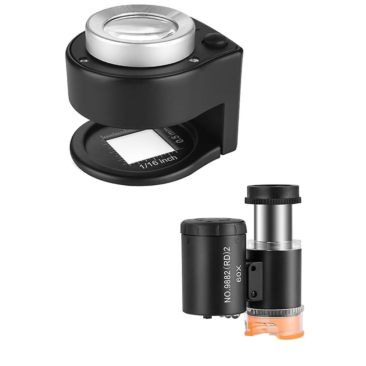 30X Loupe Magnifier and 60X Mini Microscope, Desktop Portable Metal Magnifier Folding Scale Sewing Magnifing Glass