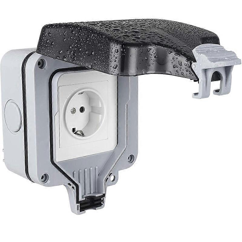 External waterproof socket, external wall socket, external hinged cover with protruding protective contacts