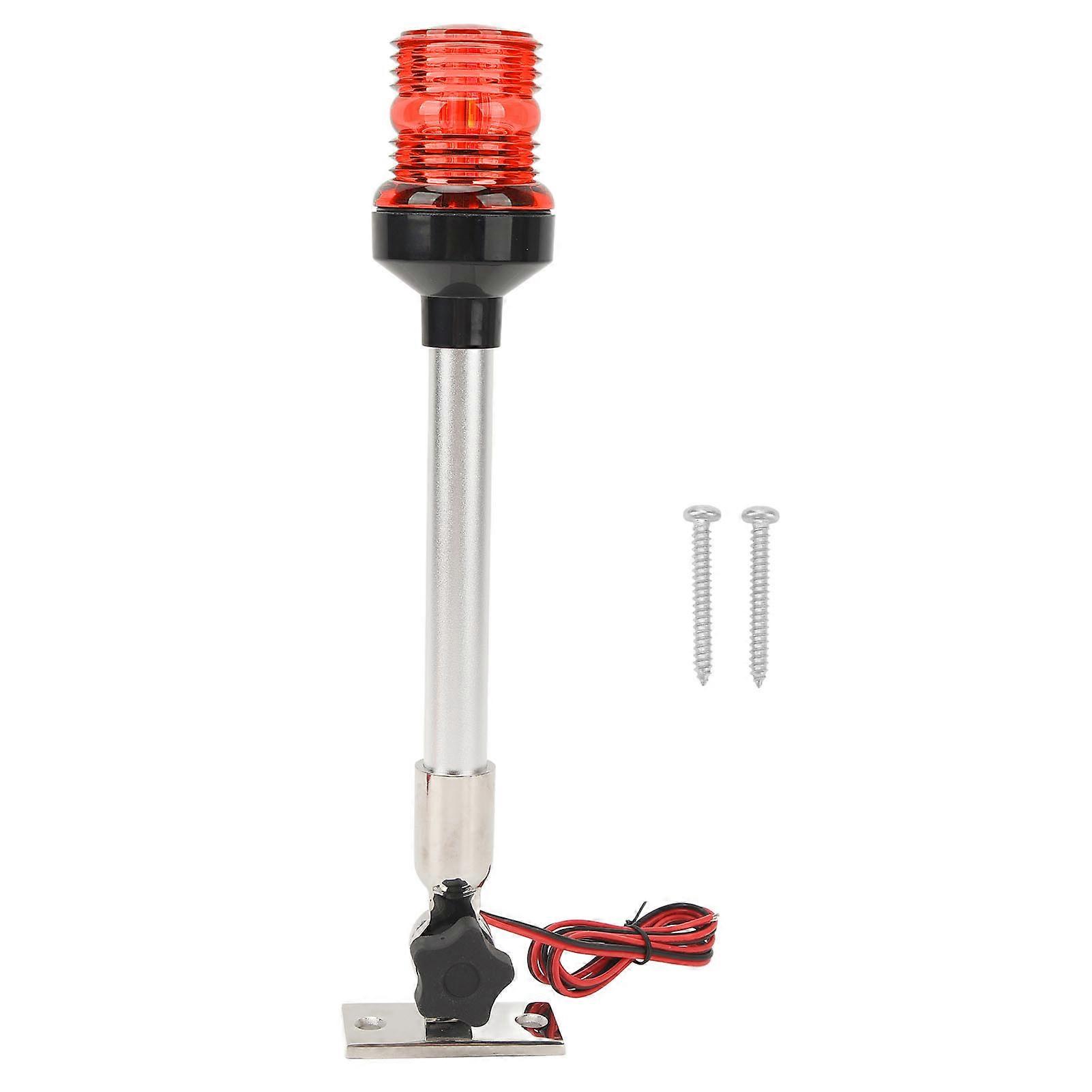 Feu de poupe LED rabattable de 12 pouces, 360 degrés, tout autour, base en acier inoxydable 316 pour bateaux de pêche, yacht, marine, rouge