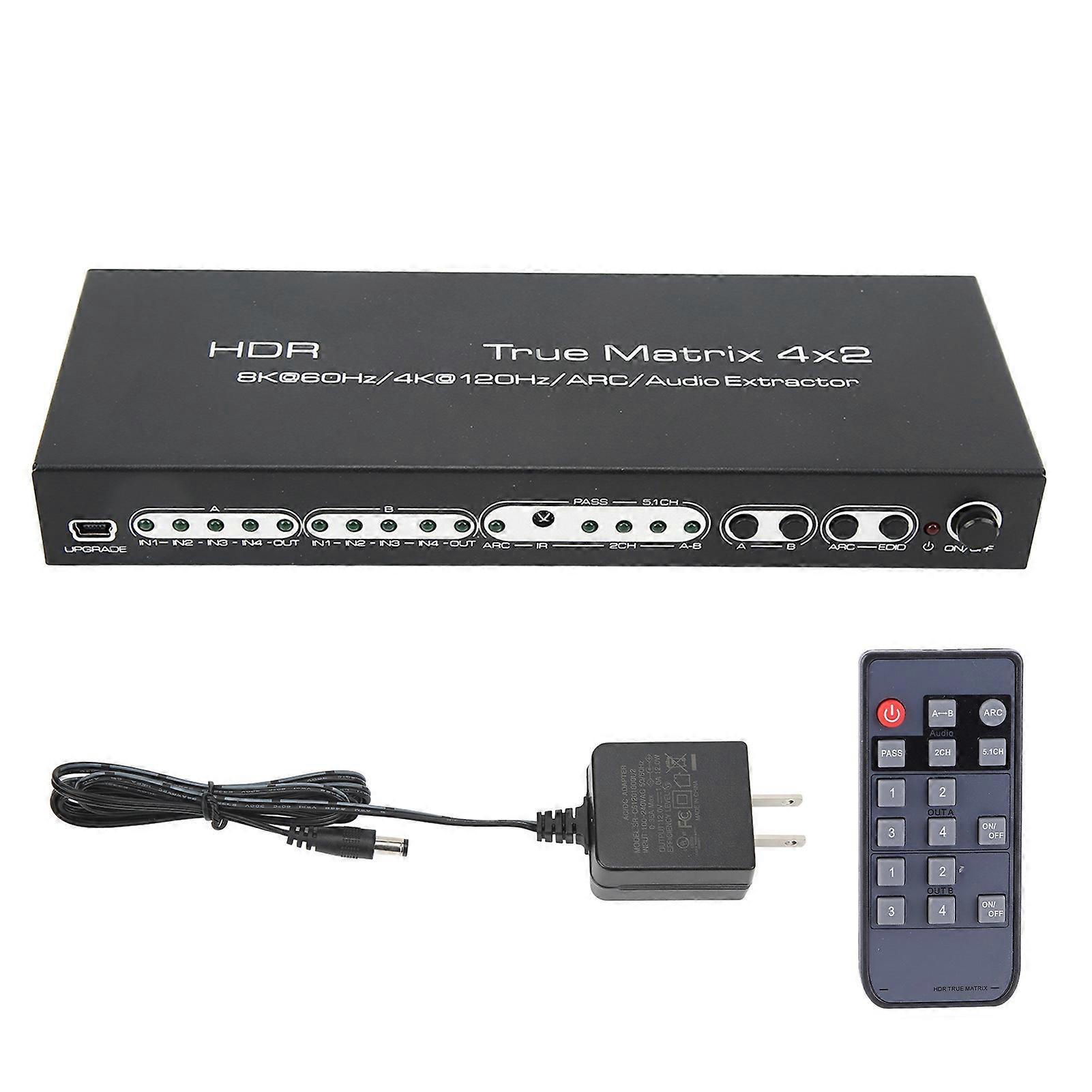 4 In 2 Out 2.1 8k Matrix With Audio Separation Support 8k60hz 4k120hz Support For Dolby Vision Hdr Ac3 Dts Lpcm Us Plug 100240v