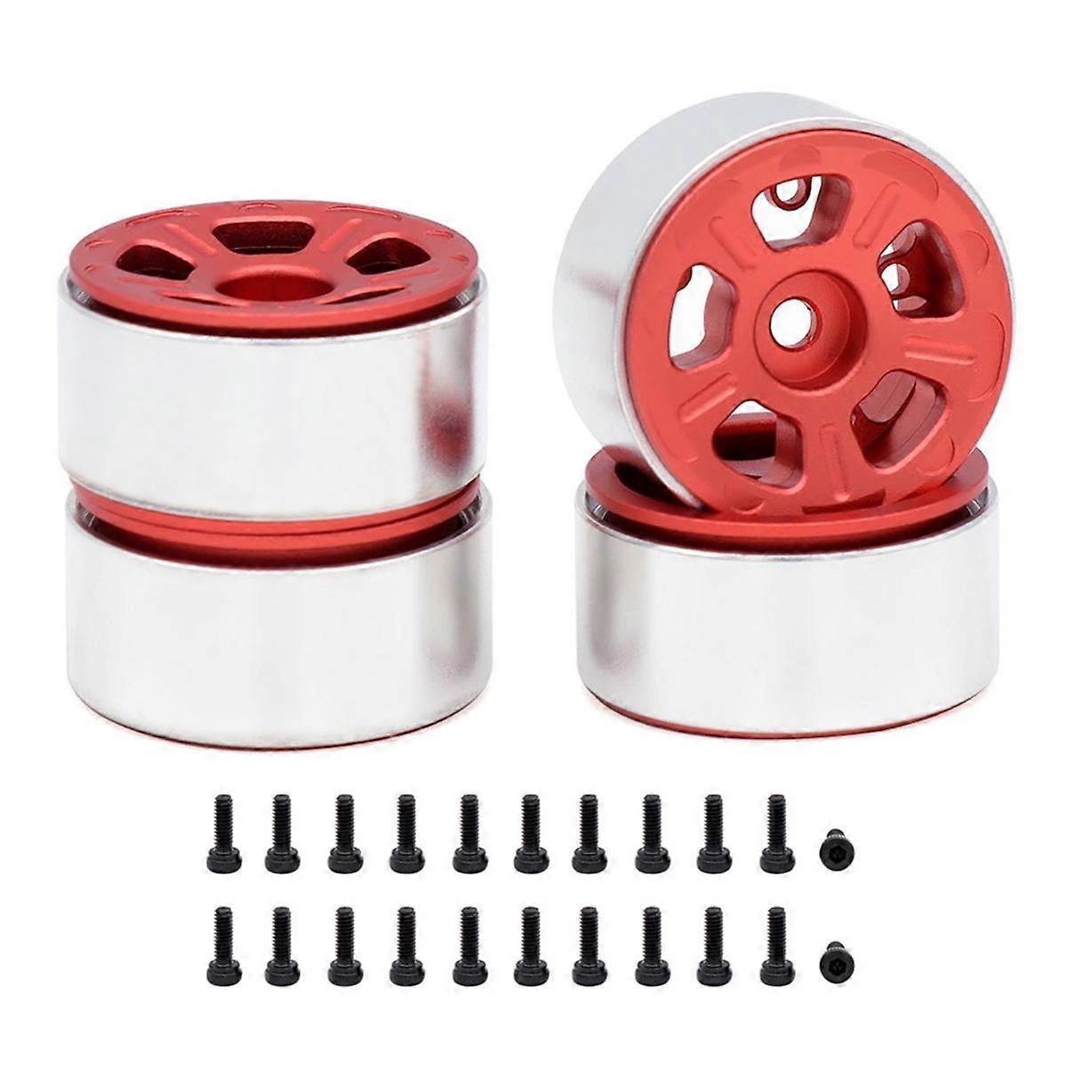 4 STÜCKE 1,0 Zoll Metallfelgen für 1/24 1/18 RC Crawler Auto Axial SCX24 AX24 FCX24 Enduro24 TRX4M, breit, 5 Speichen, rot