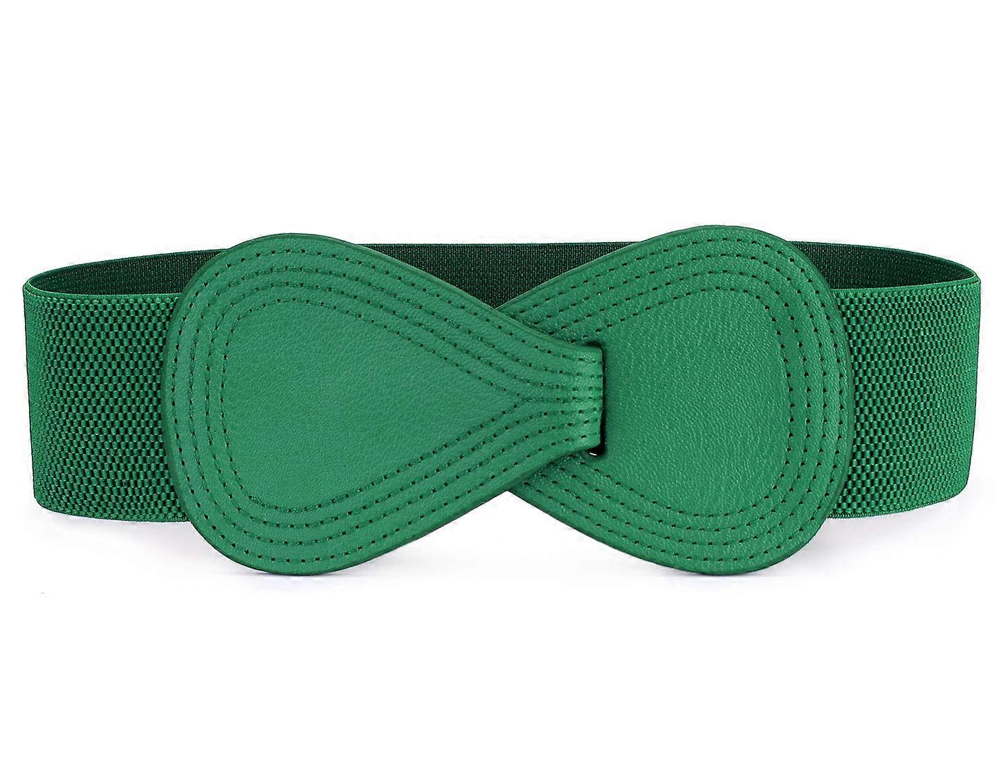 Interlock spänne 8-formad konstläder elastiskt bälte cinch linning för damgrön