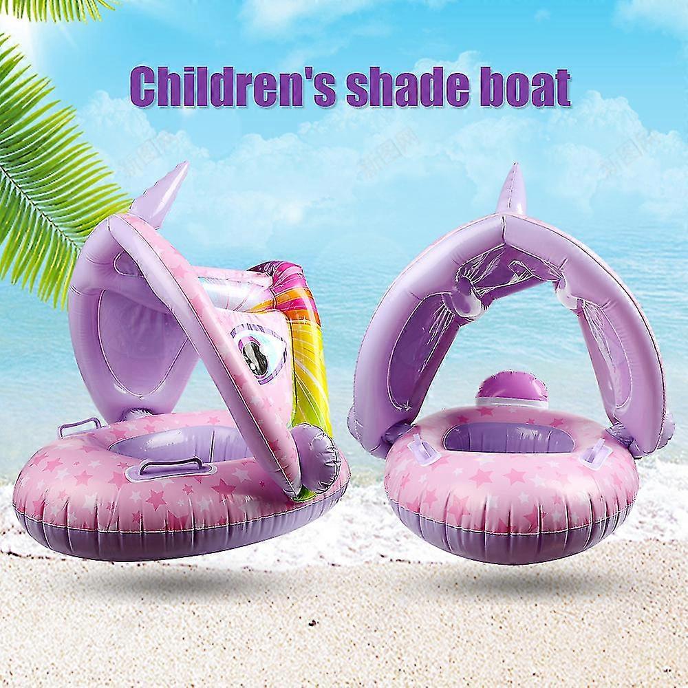 Dinosaur/Unicorn Inflatable Baby Pool Float with Removable Sun Cover, Toddler Boat Swim Float with Safety Seat and Handle