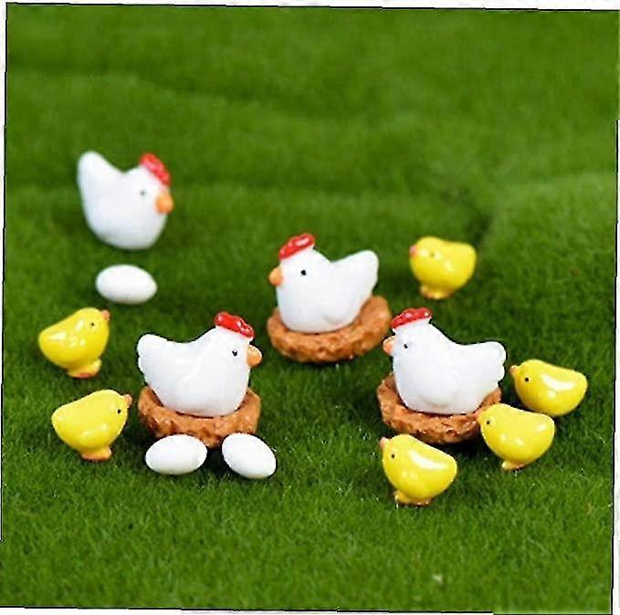 13 Pieces Hen Chicken Chick Egg Nest Small Pasture Statue Figurine Micro Crafts Ornament Miniatures
