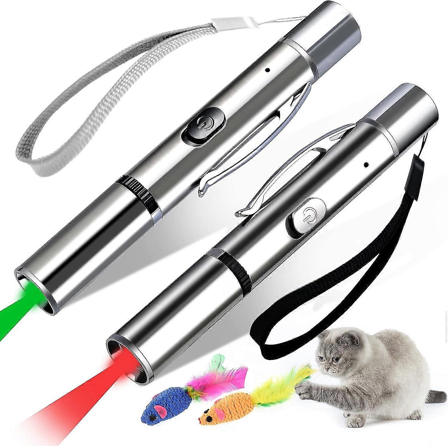 Cieex Interactive Cat Toy 2Pcs Cat Led Pointer With Sisal Mouse 5 In 1 Adjustable Pattern For Cat Interact Training - Usb Rechargeable