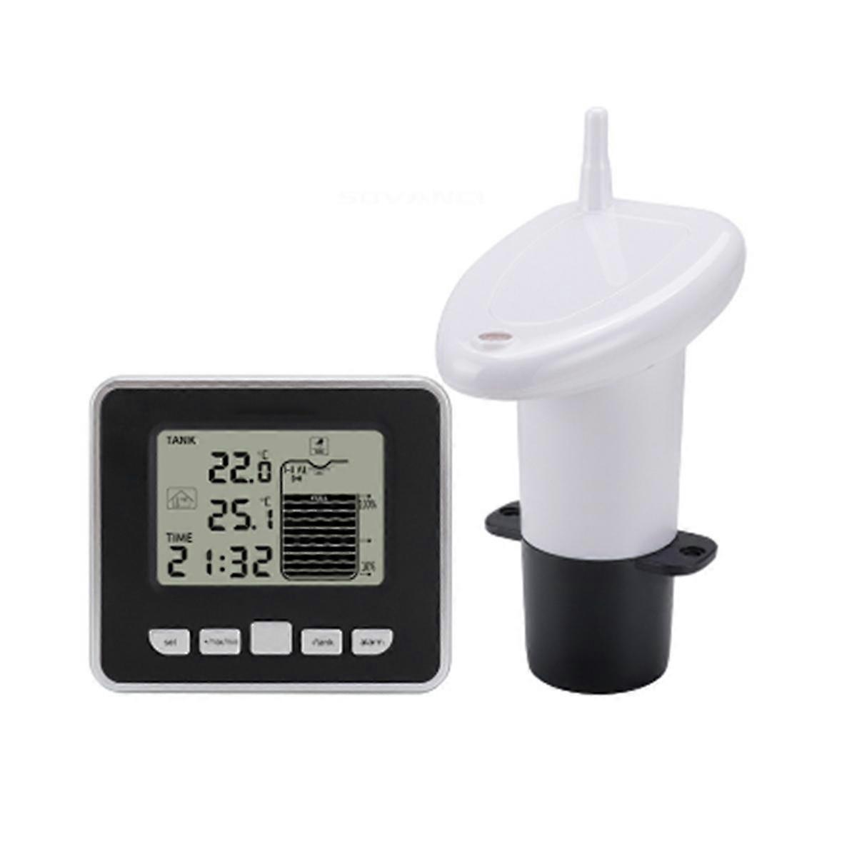 Wireless Ultrasonic Water Tank Liquid Level Meter with Temperature Sensor Water Level Time Display Low Battery Indicator