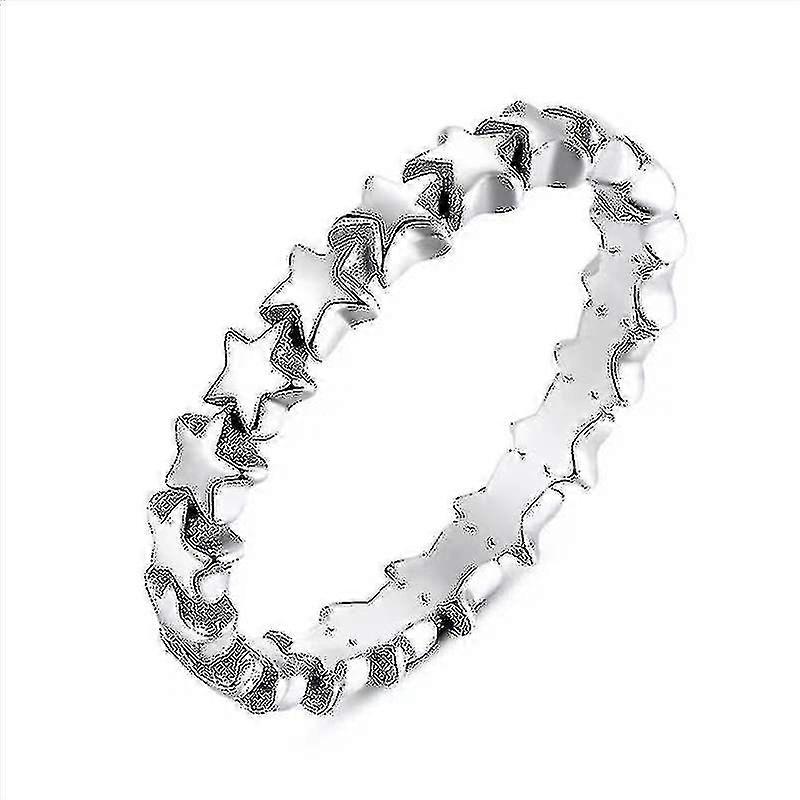 Pt Simple Silver Full Circle Small Star Ring - Fashion Temperament Silver Full Circle Small Star Ring