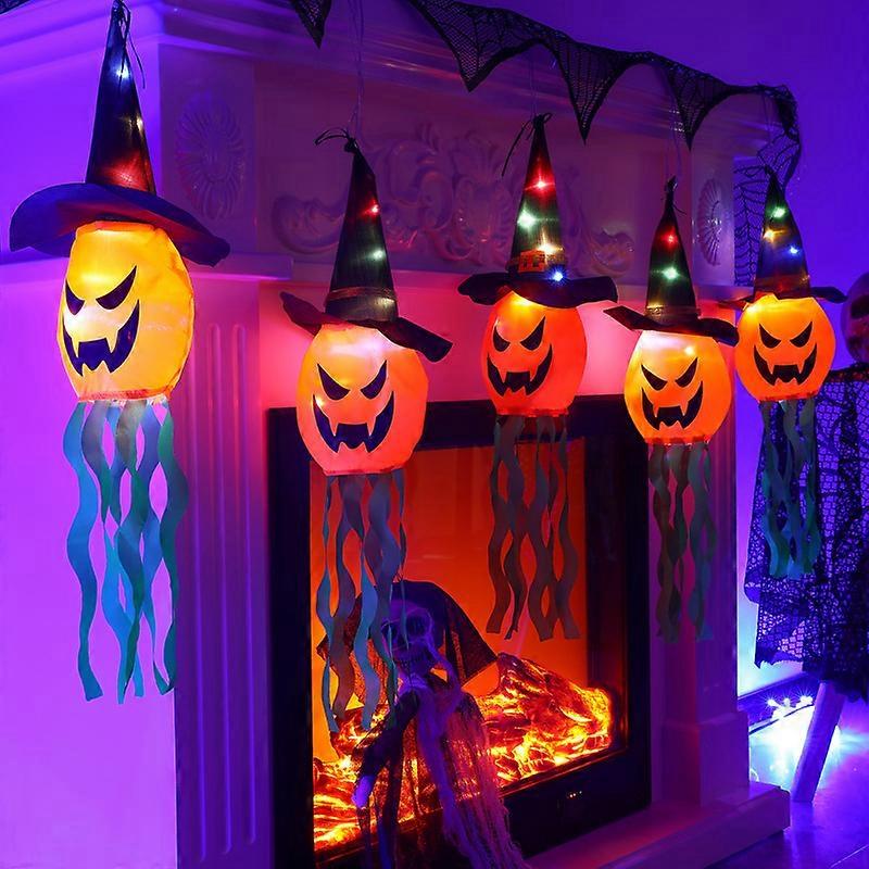 Halloween Decorations Outdoor Decor Hanging Lighted Glowing Pumpkin Witch Hat