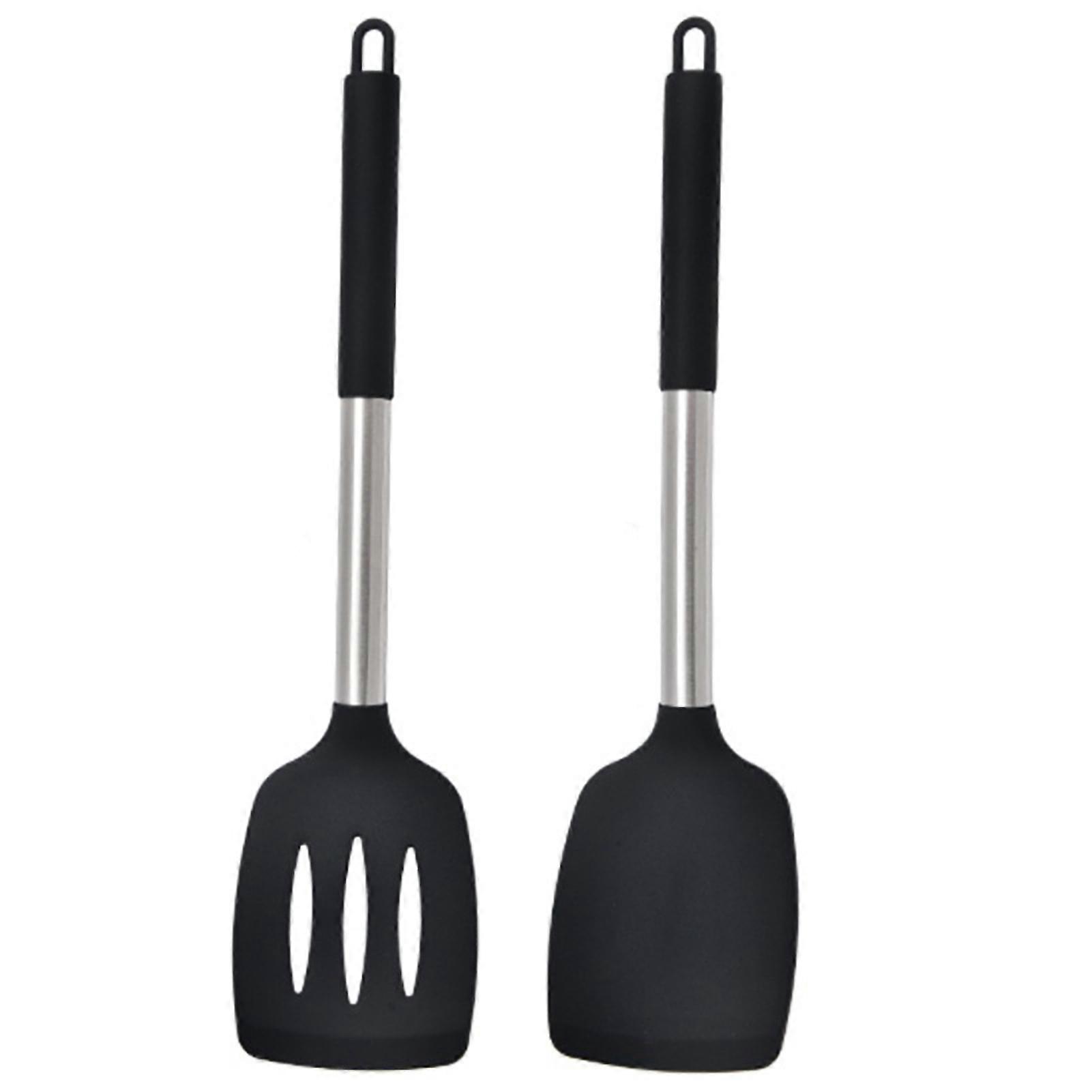 2Pcs Silicone Spatula Slotted Food Grade Heat Resistant Dishwasher Safe Frying Fish Eggs Non-stick Pot Cooking Turner Cookware Utensils Kitchen Suppli
