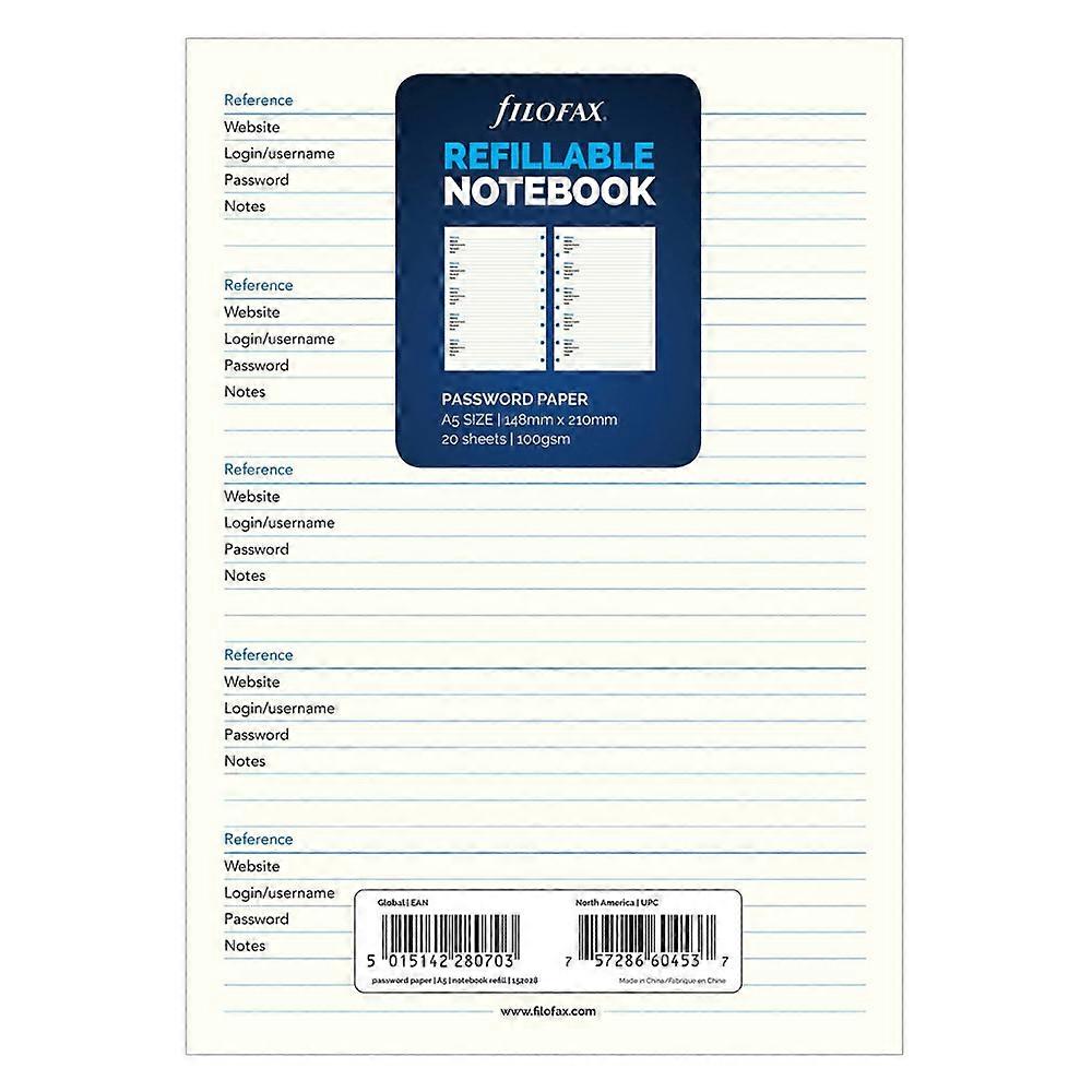 Filofax Superior Quality Password A5 Notebook Refill (Pack of 20 Sheets)