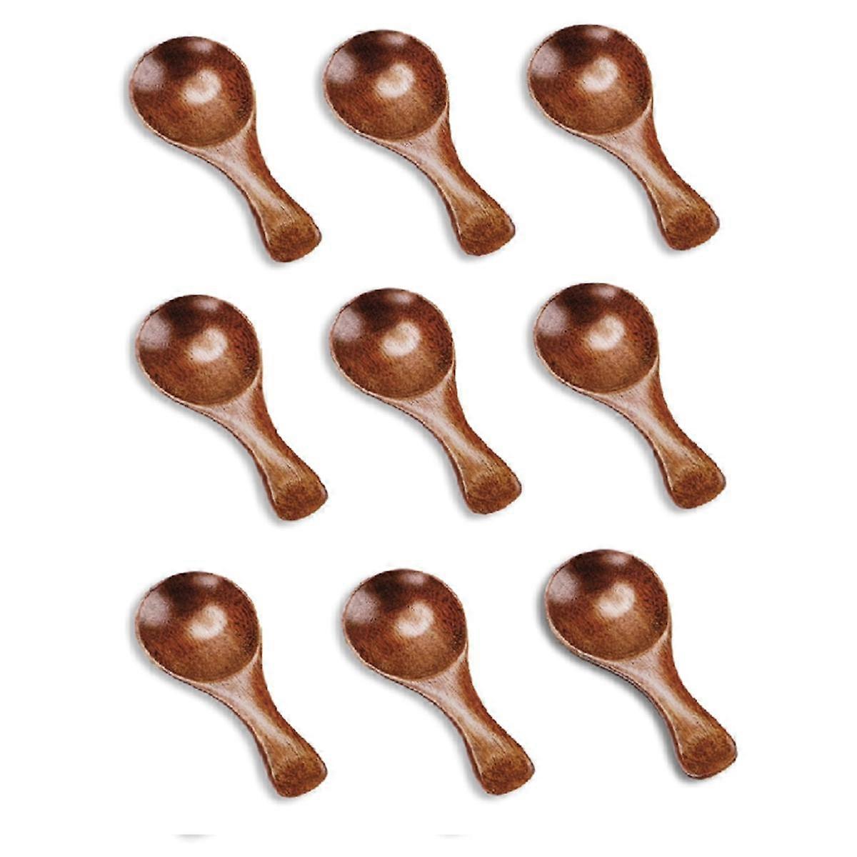 9PCS Small Wooden Spoons, 3.2 Inch Small Wooden Spoons for Jars, Brown Mini Wood Teaspoons for Serv