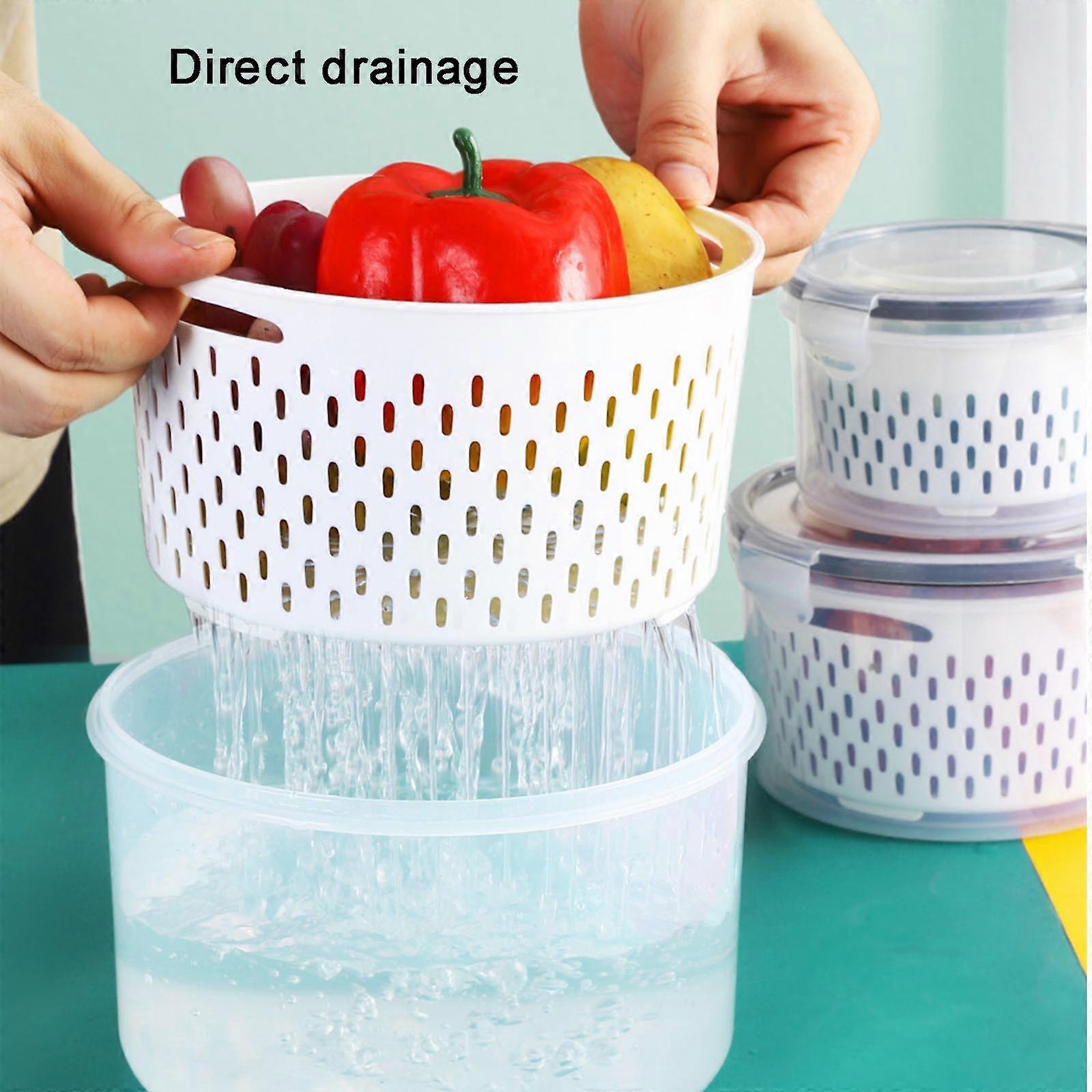 Fruit Vegetable Storage Containers For Fridge Draining Fresh Containers 3 In 1 Produce Storage Containers Large Organizer Bins With Lid & Colander Lun