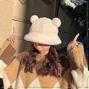 Wabjtam Women's Winter Faux Fur Fuzzy Warm Bucket Hatwhite