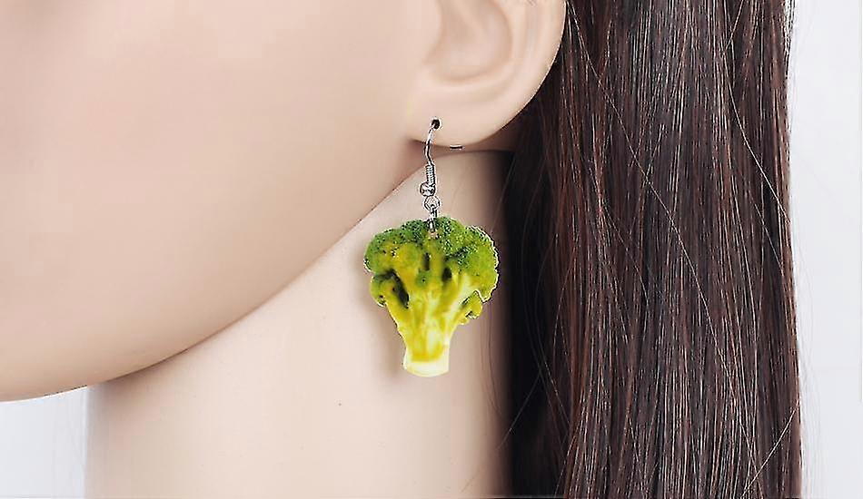 Earrings Broccoli Vegetable Cabbage Acrylic Oversize Green