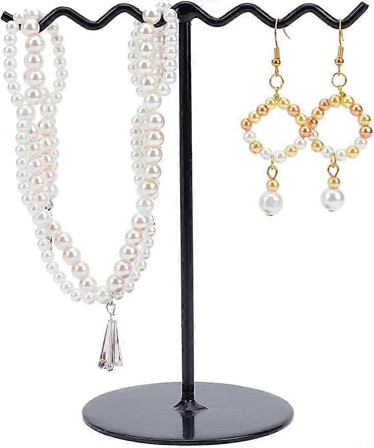 Earrings Display Holder Iron Wave T-Bar Shaped Earring Display Stands with Black Base Earring Organizer Holder for Necklaces Bracelet Earrings and Rin