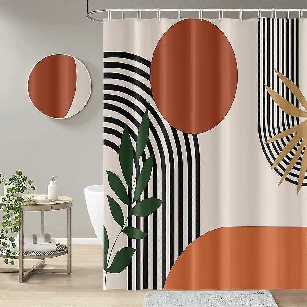 منتصف القرن الرجعية دش الستارة, الطين الحد الأدنى القمر الشمس RV حوض الاستحمام دش الستائر للحمام الذهب الأخضر أوراق الخطوط السوداء للماء المنزل