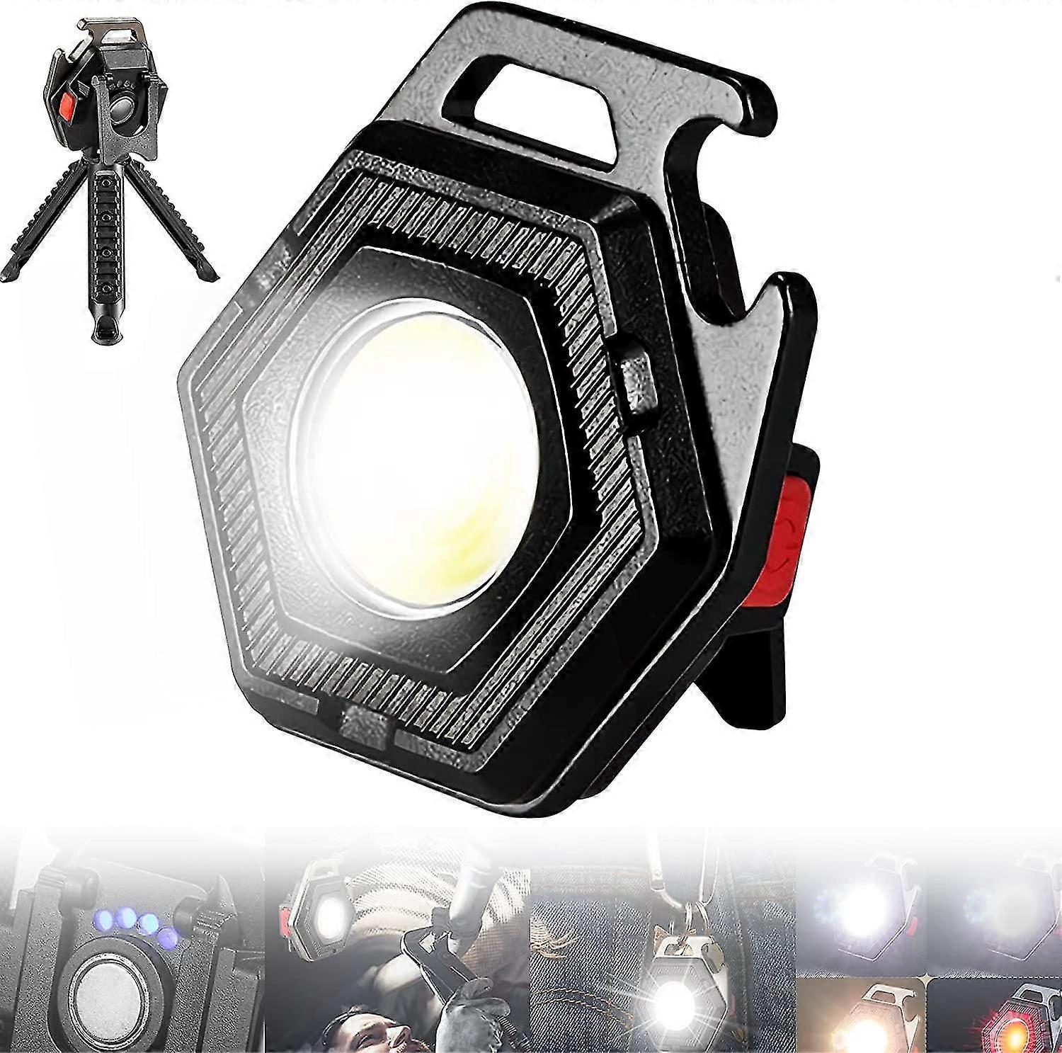 Led Rechargeable Flashlight, 800 Lumens Mini Flashlight Keychain, 4 Light Modes Portable Flashlight, Magnetic Flashlight Bottle Opener, Work Light Cam