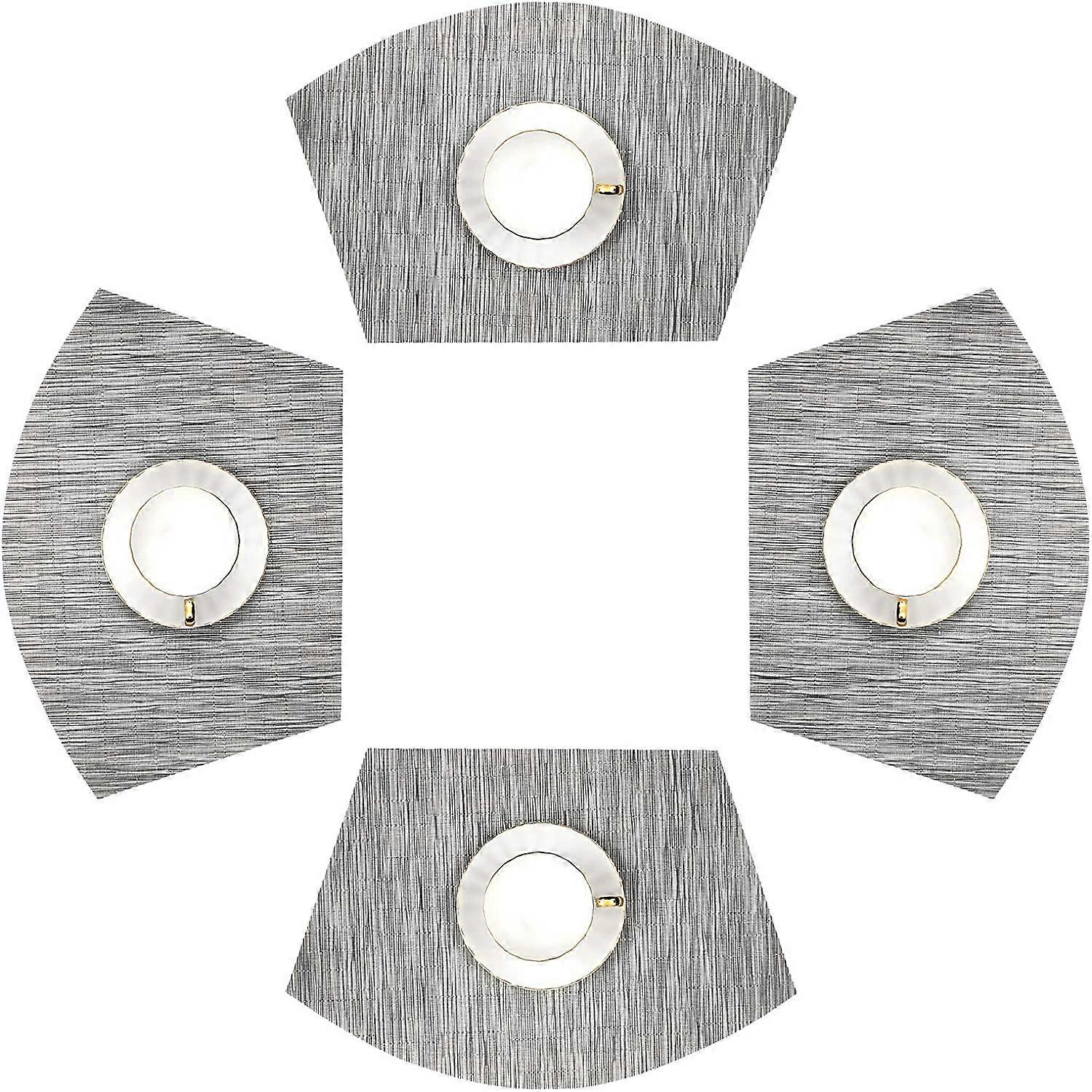 Round Table Placemats Set of 7 Woven Vinyl 6 Wedge Place Mats with Centerpiece Round Mat for Kitchen Table Round Table Mats Wipe Clean (7, Green)