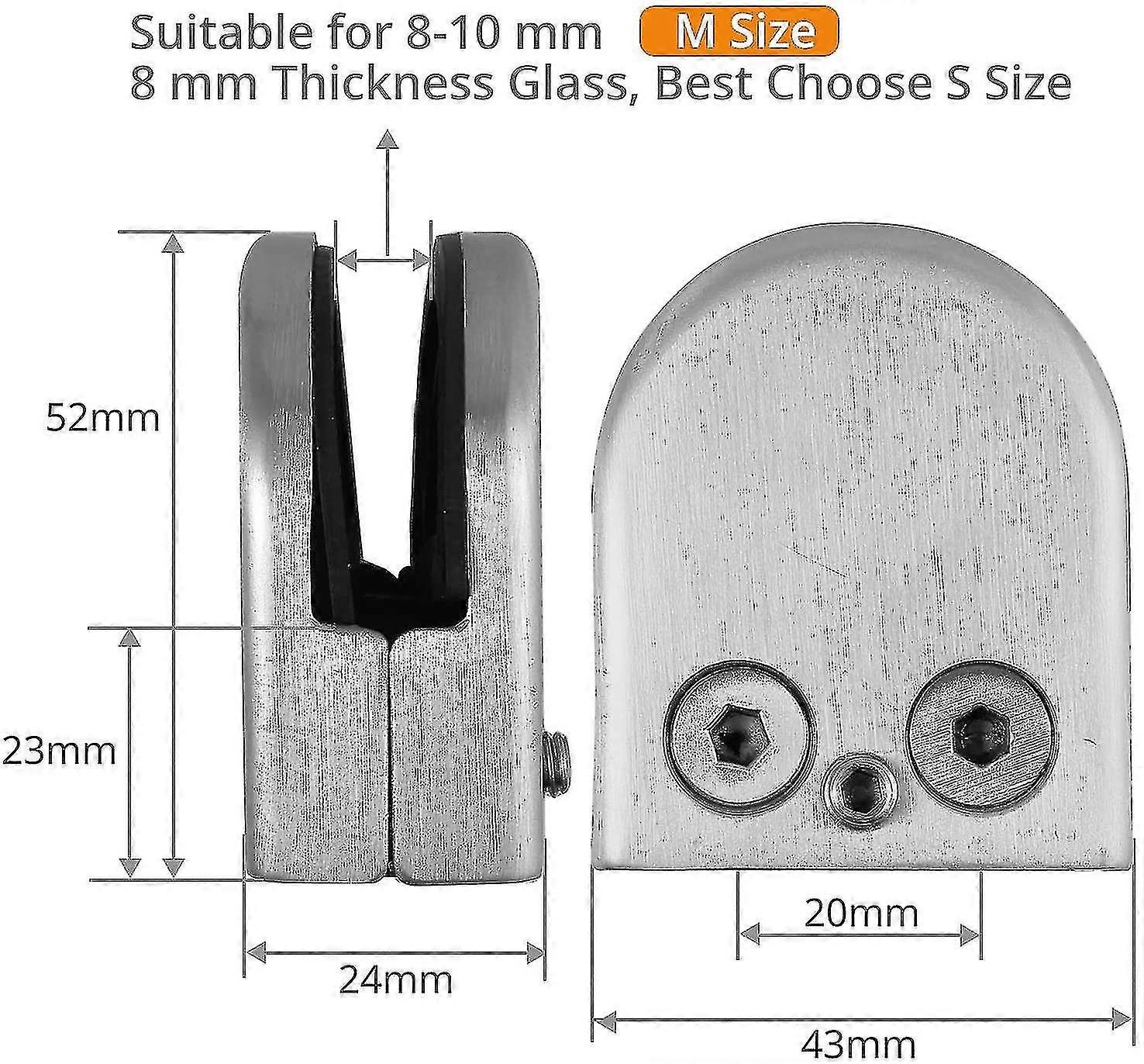 Glasklemme 8 stk 8-10mm 304 Rustfrit stål Glasclips klemme Understøtter flad ryg Chromig Finish