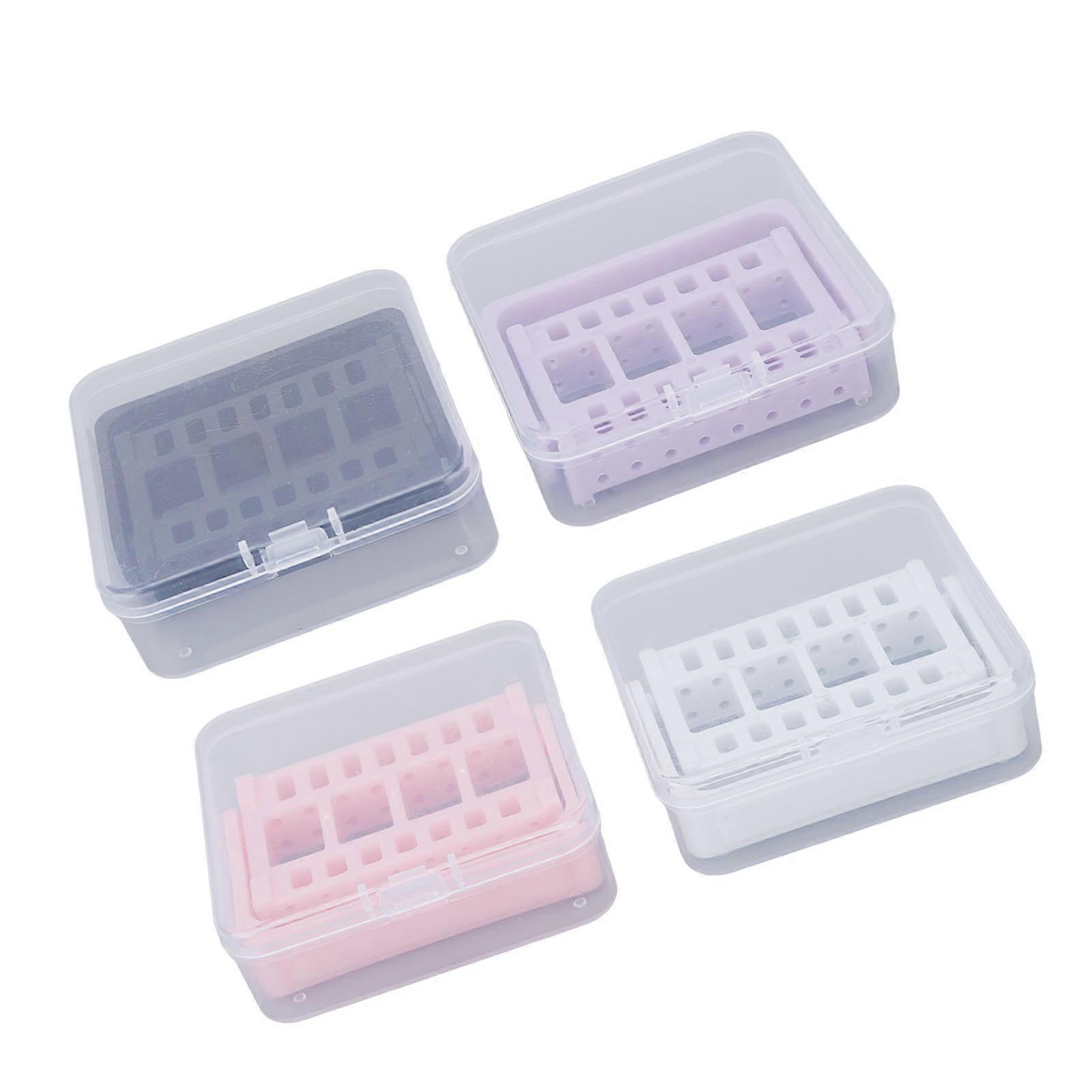 4pcs Nail Drill Bit Holder Stand Home Salon Dustproof Nail Drill Bit Display Organizer Storage Container Box