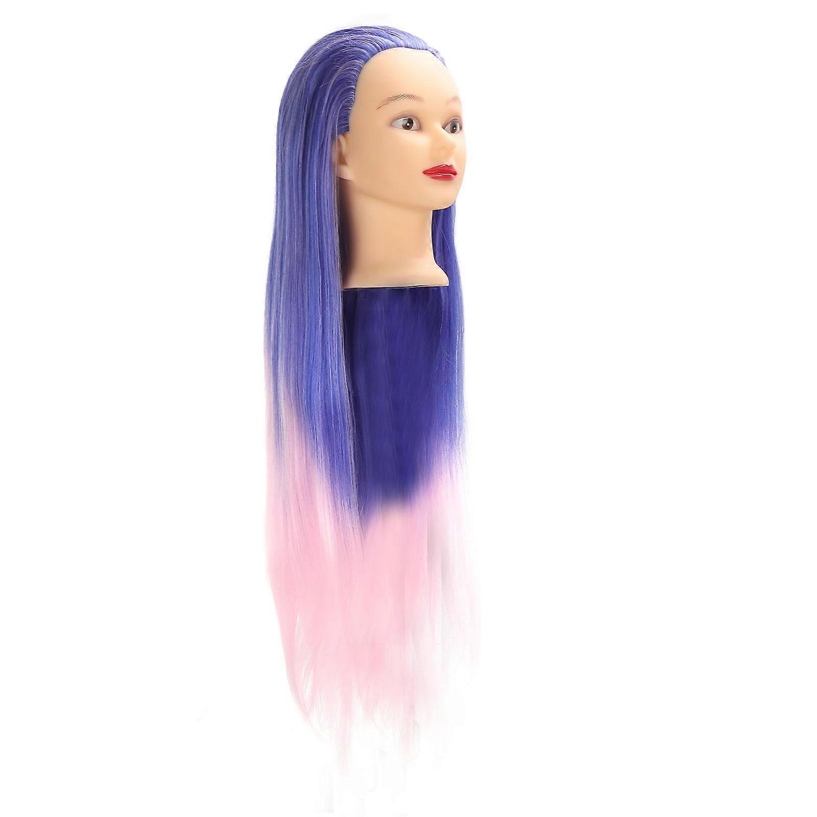 Mannequin Head Blue Pink Gradient Color High Temperature Synthetic Hair Hairstyling Training Model