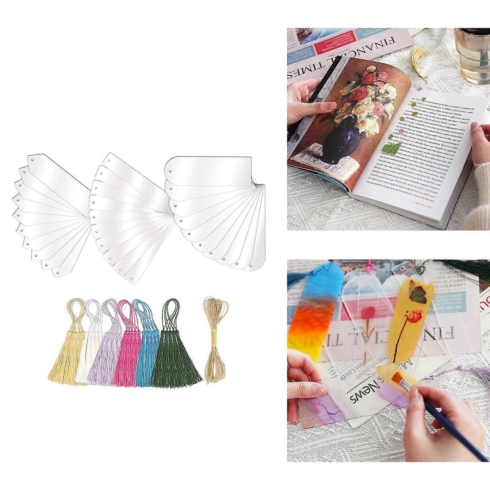 30 Pieces Blank Acrylic Bookmark Set with Tassel and Hole for Cardmaking Notebook