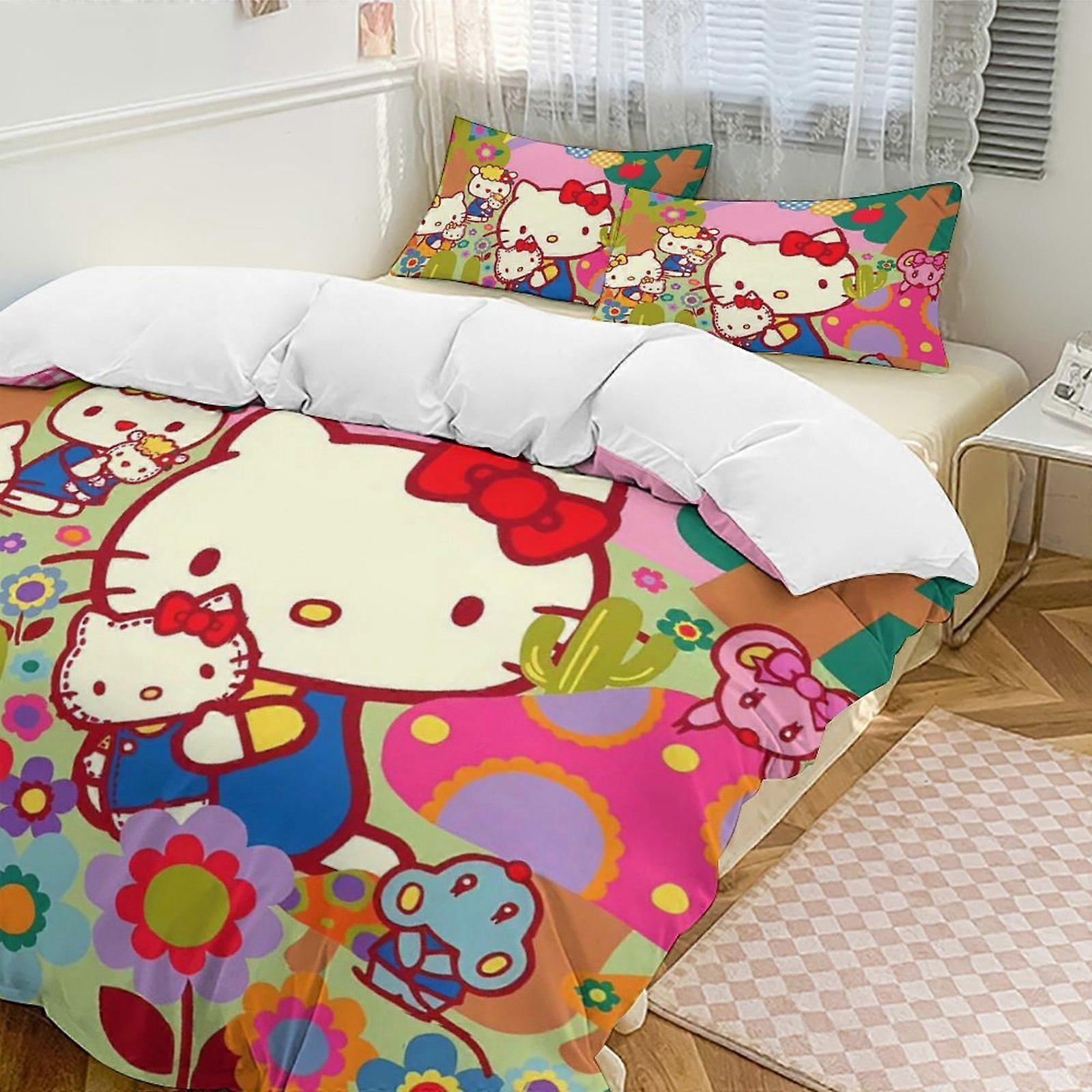 SQ9 Hello Kitty 3-Piece Twin Bed Set - Includes 1 Single Comforter And 2 Pillowcases Bedding - Fade Resistant Microfiber HZ9