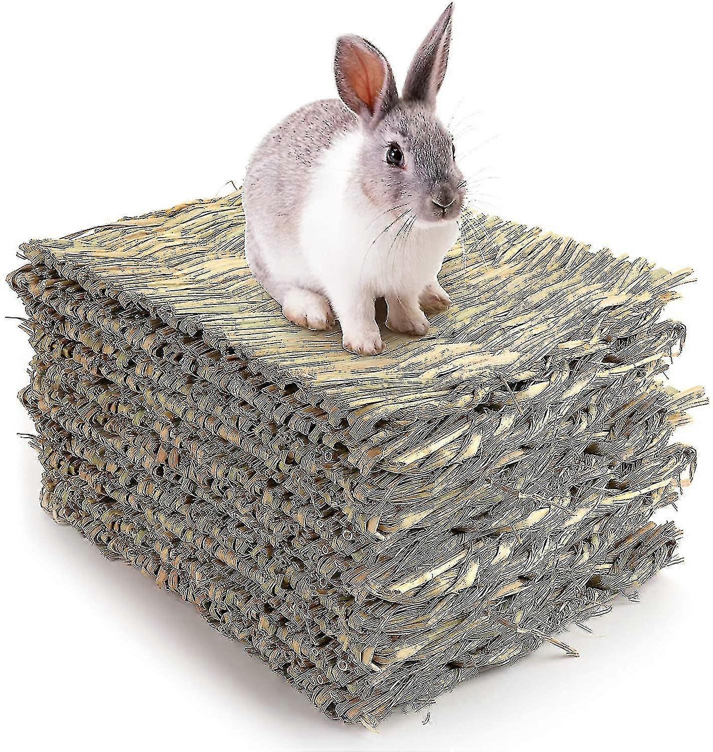 12 Pack Woven Bed Mat For Rabbits - Grass Mat & Bunny Bedding Nest - Natural Chew Toy Bed