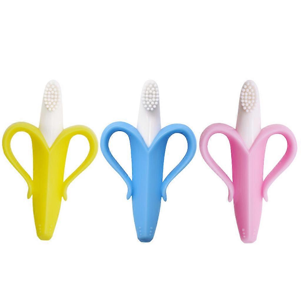 Kankanwo Men's Multicolor 3Pc Infant Baby Boys Girls Banana Toothbrush Food Grade Silicone Teether Medium