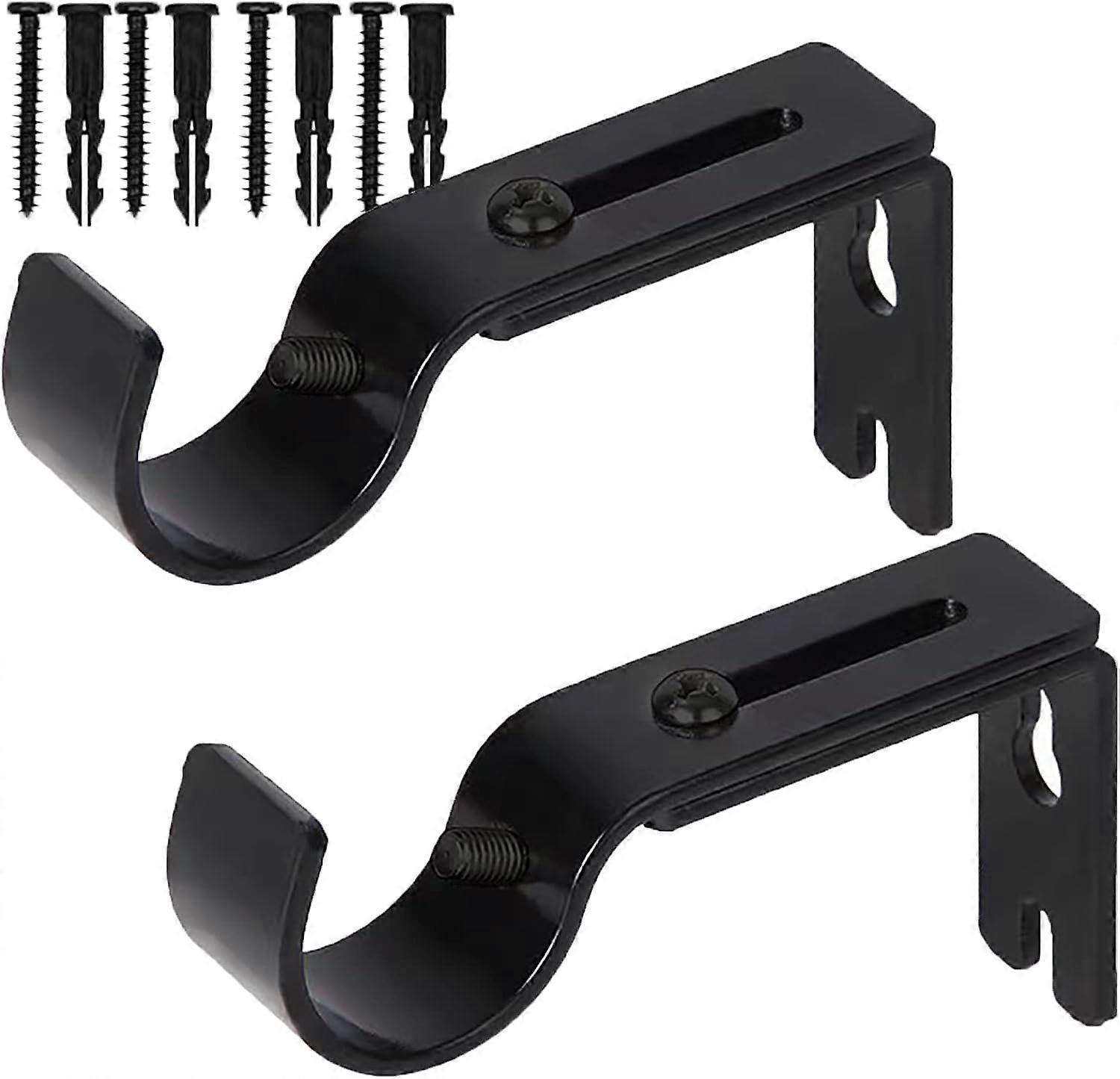 Curtain Rod Brackets for Adjustable Rods - 2 Pack (Black)