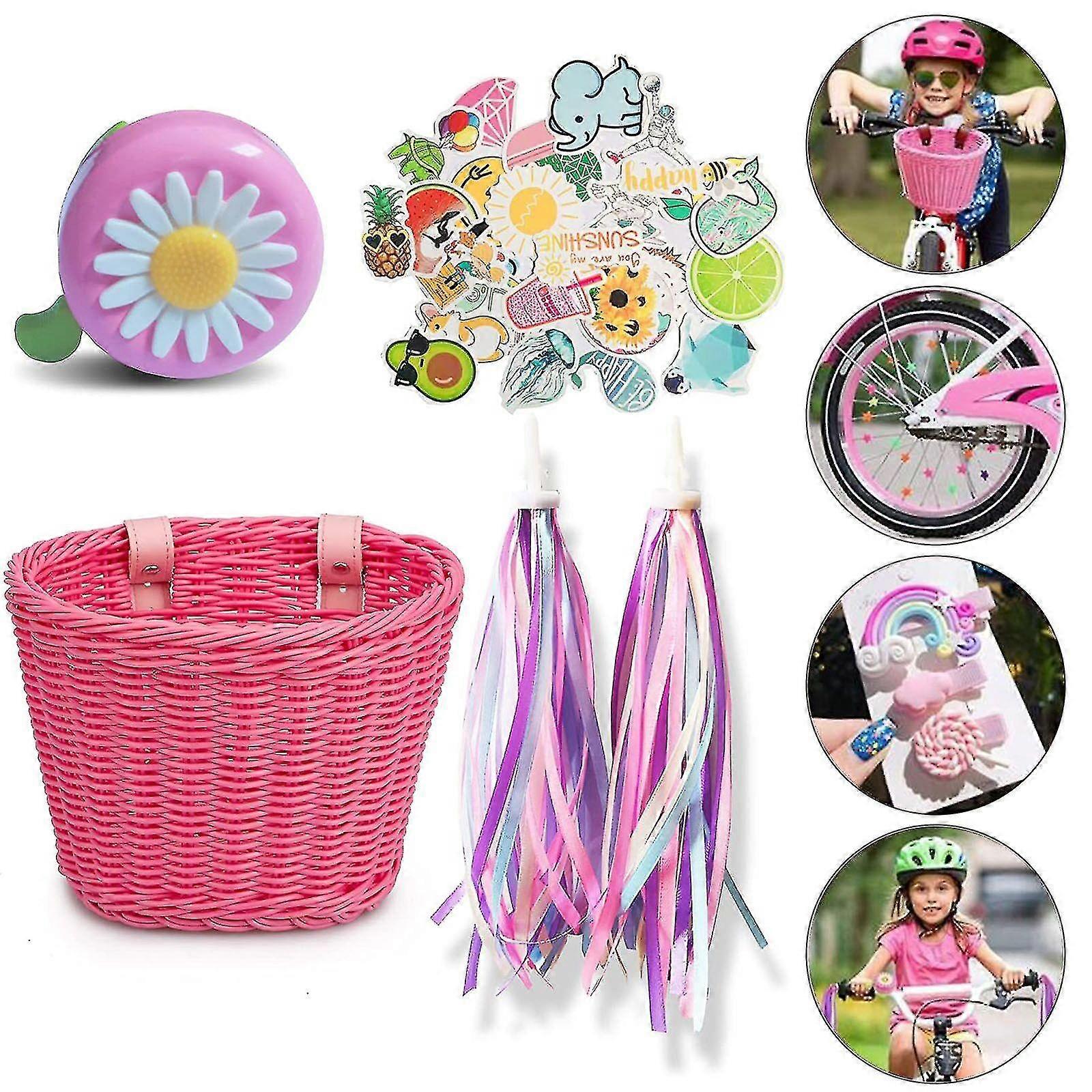 Cestino per biciclette per bambini Accessori per bici anteriori Cesto per biciclette in vimini intrecciato con stelle filanti a manubrio Viola