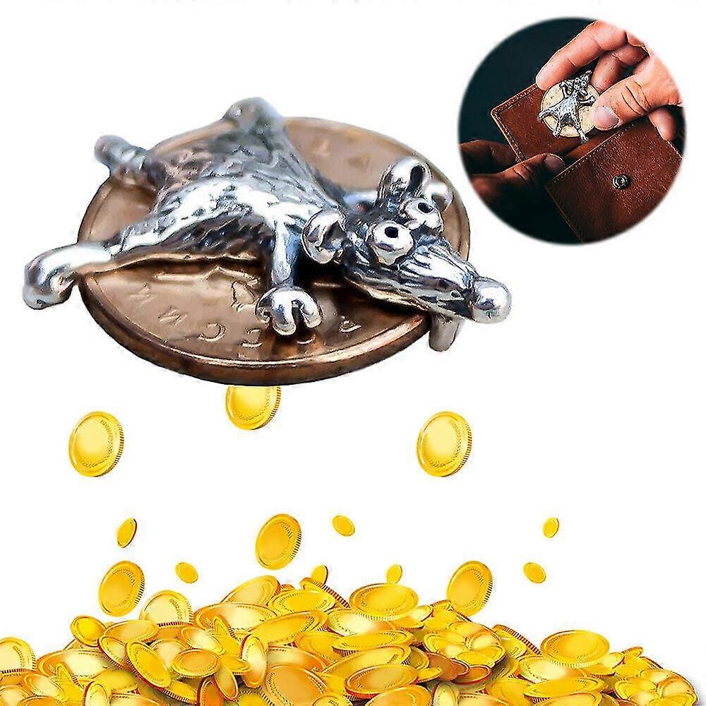 Funny Mouse Charm Talisman Protecting Your Wealth, Cute Mouse Rat On Coin Charm