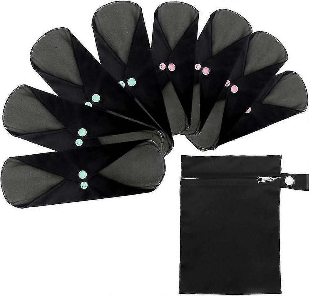 Reusable Bamboo Sanitary Towels Pads,  8 Pack Medium & Large (9.06" & 11.02") Heavy Flow Night Pads Washable Cloth Menstrual Pad With Wet Bag For Wome